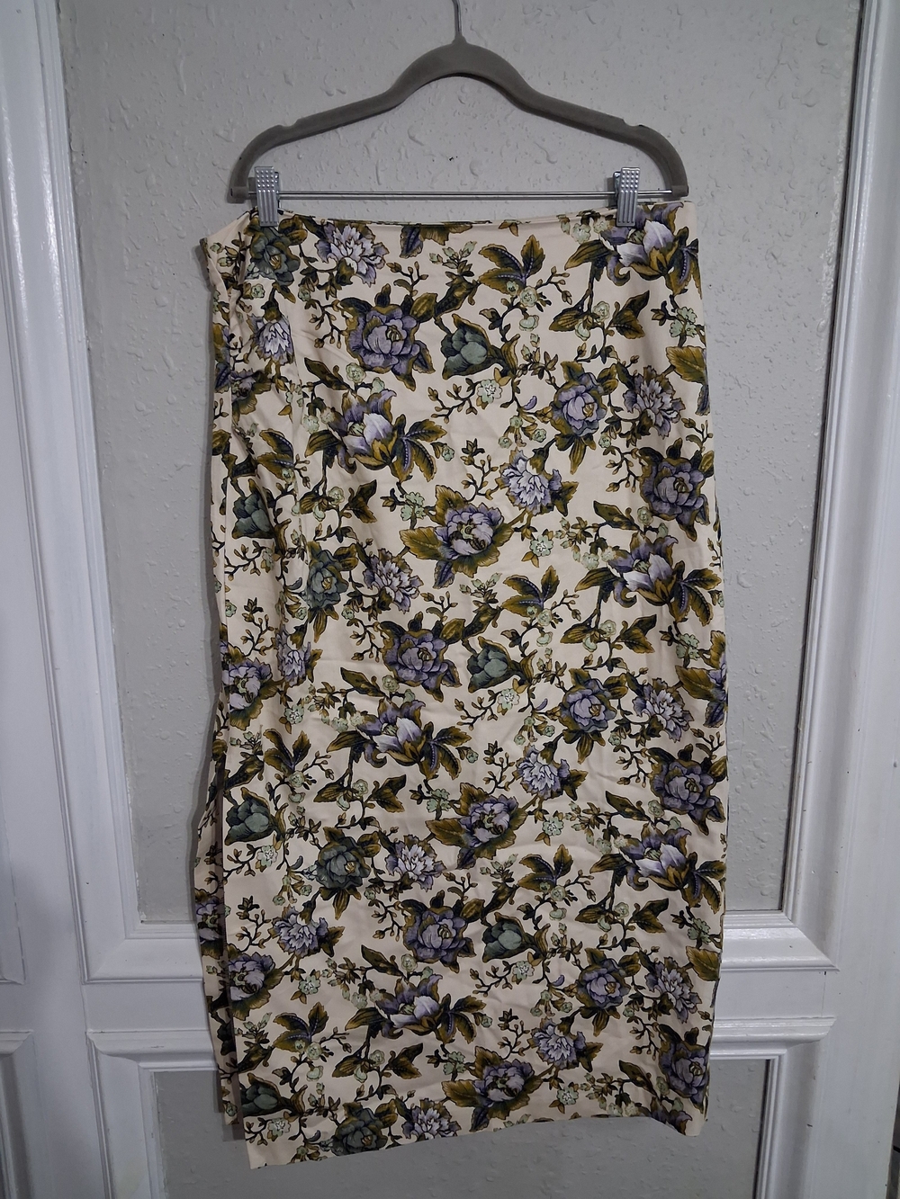 Loft 100% cotton midi pencil skirt paisley floral retro 14 large Boho